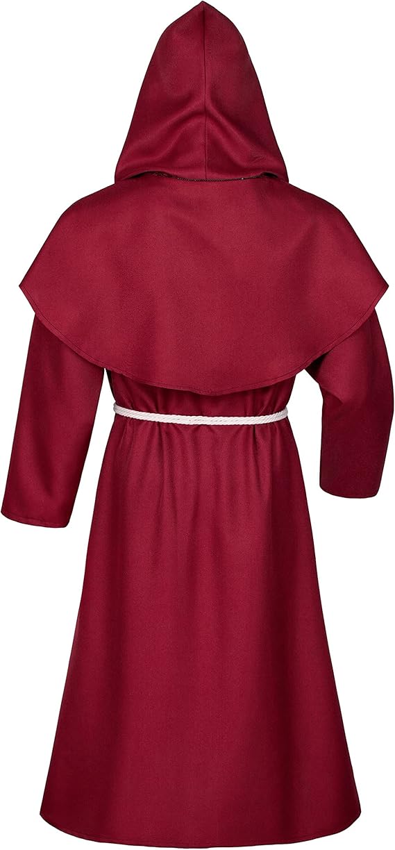 Medieval Renaissance Monk Friar Illuminati Wizard Cloak Hooded Robe Cosplay Belt Necklace Set - Image 4