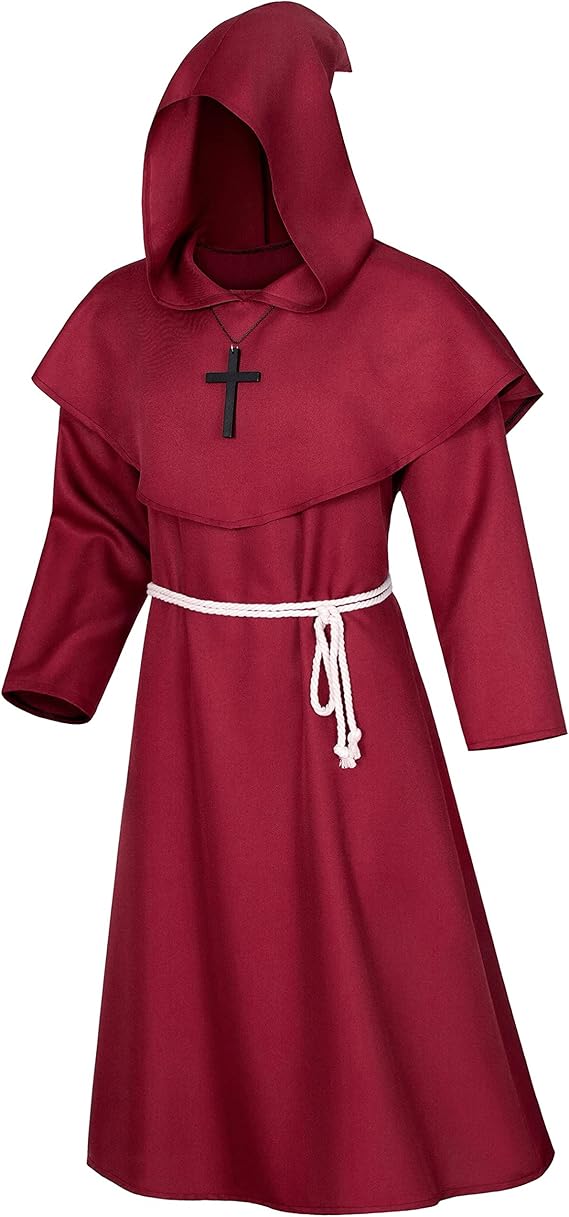 Medieval Renaissance Monk Friar Illuminati Wizard Cloak Hooded Robe Cosplay Belt Necklace Set - Image 3