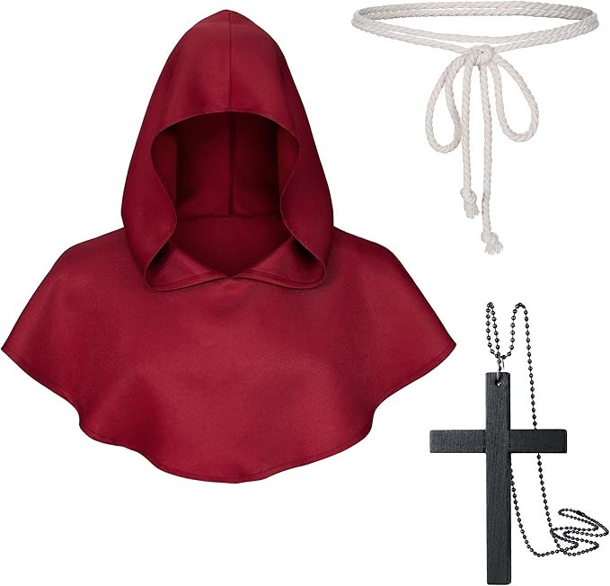 Medieval Renaissance Monk Friar Illuminati Wizard Cloak Hooded Robe Cosplay Belt Necklace Set - Image 5