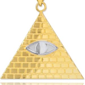 18k Two-Tone Gold Pyramid Charm All Seeing Eye of Providence Illuminati Pendant Necklace