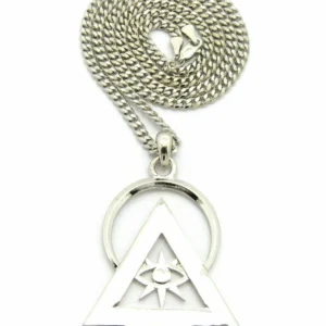 Silver illuminati Pyramid Pendant With 24″ Cuban Chain Necklace