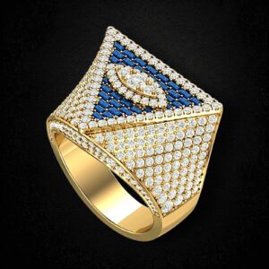 Illuminati Triangle Ring Blue Baguette & Diamond Eye Signet