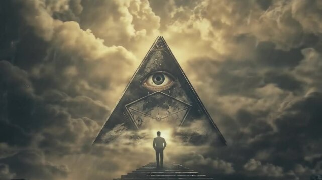 Illuminati secret society membership uk invitation ceremony in London featuring the All-Seeing Eye and pyramid symbols.