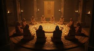 Illustration about Illuminati secret rituals for new members and symbolic initiation themes