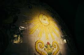 Illuminati in Portugal secret society symbol on Lisbon background