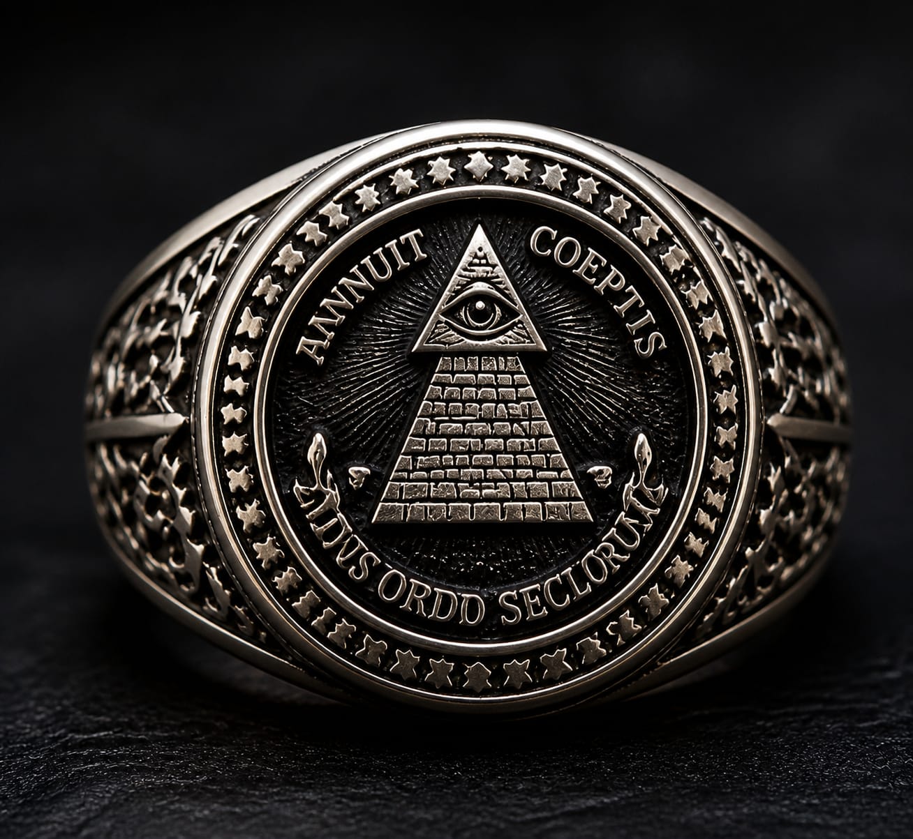 great seal ring for protection and wealth symbolic design with all seeing eye and pyramid
