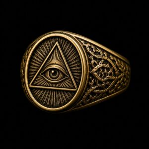 oval eye ring with all seeing eye symbol representing protection power and wealth